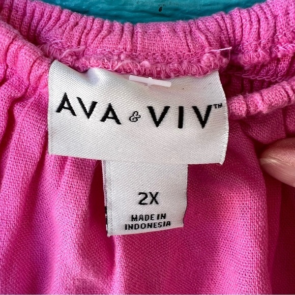 AVA & VIV PINK LINEN RUFFLE EMPIRE WAIST SLEEVELESS MIDI DRESS SIZE 2X PLUS - Picture 7 of 12
